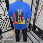 Mavi İki İplik Baskılı T-Shirt