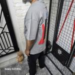 Gri İki İplik Baskılı T-Shirt