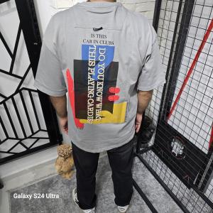 Gri İki İplik Baskılı T-Shirt
