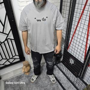 Gri İki İplik Baskılı T-Shirt