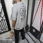 Gri İki İplik Baskılı T-Shirt