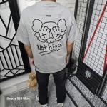 Gri İki İplik Baskılı T-Shirt