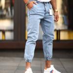 Buz Mavi Lastik Paça Oversize Jean WK-101558