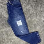 Koyu Mavi Bol Yırtık ve Desen Detaylı Boyfriend Kalıp Kot Pantolon W.K-101301